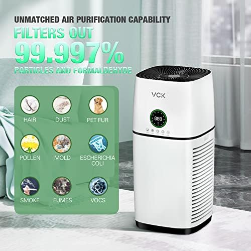 Purificador de ar VCK com filtro H14 TRUE HEPA e monitor PM2.5, remova 99,997% de partículas como poeira alergia a alergia