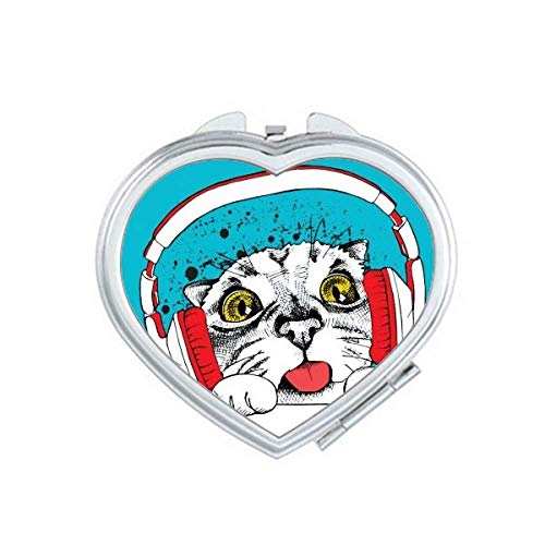 Fone de ouvido vermelho gato branco proteger animal amante de animais espelho de viagem portátil portátil maquiagem