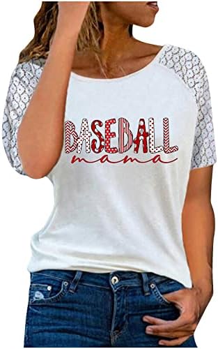 Tops de beisebol para mulheres renda de manga curta Baseball Graphic Print Tees
