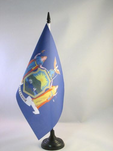 AZ FLAND NEW YORK TABELA BANDEIRA 5 '' X 8 '' - Estado dos EUA de Nova York Bandeira 21 x 14 cm - Becha de plástico preto e base