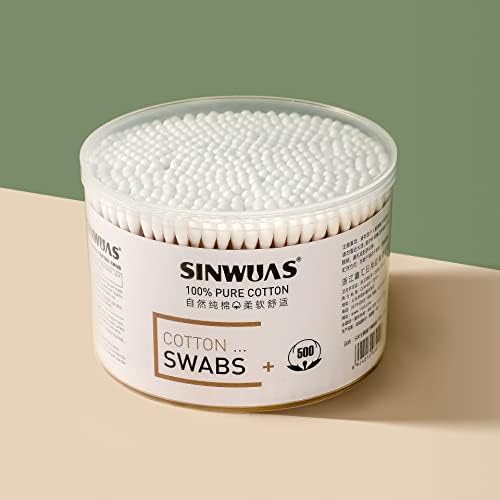 EROOLU 500 Count Cotton Botões de algodão dupla natural com bastidas de papel swabs multifuncionais sanitários