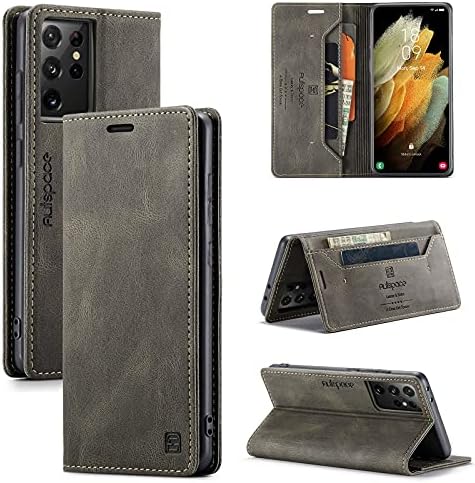 Caixa da carteira de autentspace para Samsung Galaxy S21 Ultra 5G, capa de carteira de couro de case retro fosco retro PU Premium