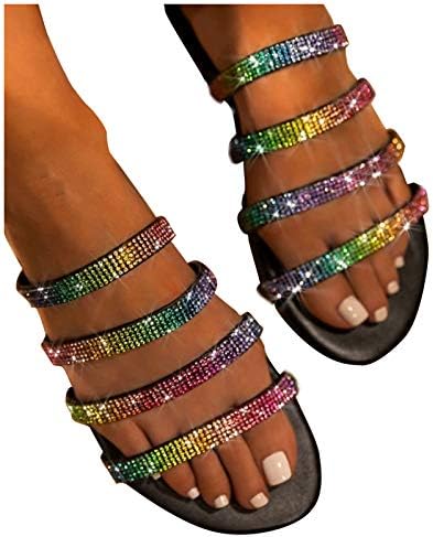 Flipers femininas Mulheres de verão em sapatos deslizantes de sapatos ao ar livre de verão redondo de verão arco -íris