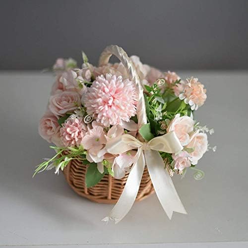 Wuhngd 2pcs Wicker Rattan Flower Basket, Willow Handwoven Casket Wedding Flower Girl Cestas com maçaneta e inserção de