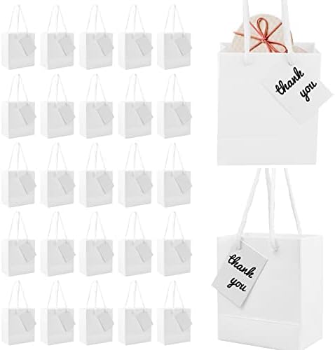 Badenbach 30 Mini sacolas de presente com alças e etiquetas de presente, festa de papel reutilizável Kraft Favor Favor Pequenas Bolsas de Corte de Corte Saco de Trelas para Jóias Candy Natal