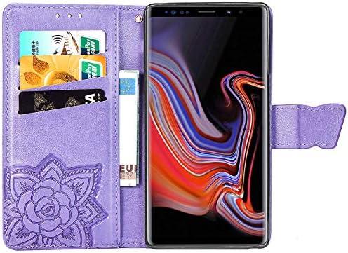 Caixa da carteira do Galaxy 9 do Meupzzk Samsung Galaxy, Butterfly Flower Premium PU CALE [FOLIOTE] [Kickstand] [slots de cartão]