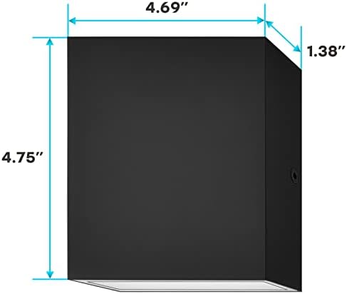 Luxrite Square Led e Down Scona, metal, 3 cores selecionáveis ​​3000K | 4000K | 5000K, moderno luz interna e externa da parede,