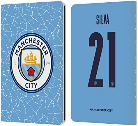 Caixa de cabeça projeta oficialmente licenciado Manchester City Man City FC David Silva 2020/21 Jogadores Kit Home Grupo 1 Livro de couro Caixa Caixa Caspa Compatível com Kindle Paperwhite 1/2/3