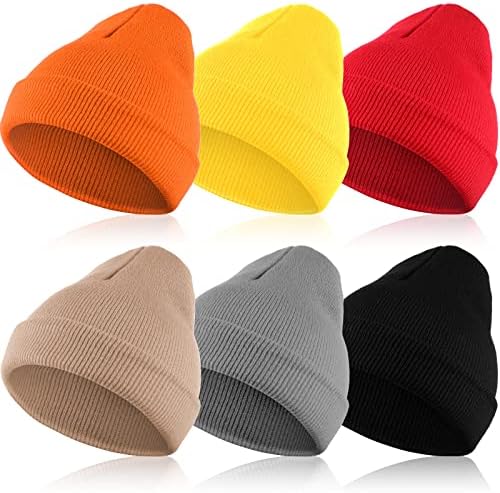 Geyoga 6 peças Chapéus de gorro de malha de inverno para homens mulheres, acrílico quente chapéu de punho de puxão Bulk,