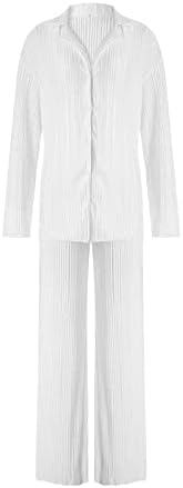 Soliloquy Women Boho 2 peças Roupa Casual Button de manga longa Camisa+calça de perna larga Defina o traje de verão