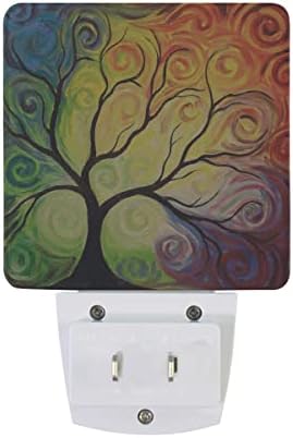 Árvore da vida Rainbow Oil Painting Night Light Led Nightlight Ajuste de brilho automático para quarto, banheiro, cozinha, corredor,