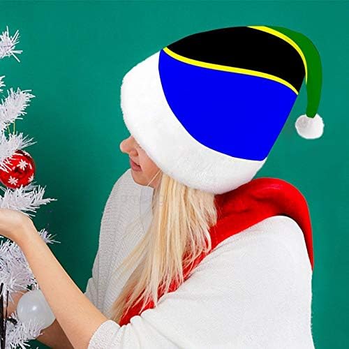 Chapéu de Papai Noel de Natal, chapéu de férias de Natal da bandeira da Tanzânia para adultos, Hats de Natal de Comfort Unisex Comfort para o evento festivo de festas festivas para férias