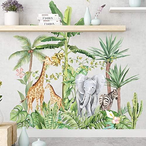 Plantas de animais tropicais Plantas de parede de parede, Auhoky Removível Desenho de desenho animado girafas girafas
