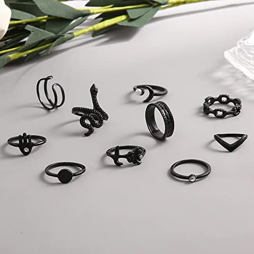 Anéis pretos para homens, 10 a 20 pcs anéis de junta para mulheres, anéis empilháveis ​​góticos, anéis de animais ajustáveis