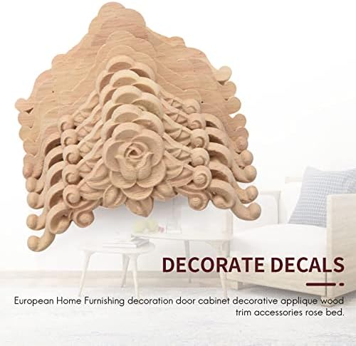 Roundsky 10pcs Apliques de madeira Aparência de madeira Floral Wood esculpido canto de decalque Applique Decorate Figura
