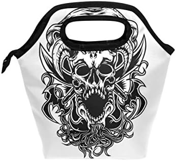 Lancheira VIPSK Black Skull White Lunch Box, Bolsas de almoço à prova d'água de viagem ao ar livre com zíper, preto