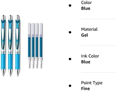 Pentel Energel Deluxe RTX Liquid Gel Ink Pen Kit, pacote de 3 com caneta de 0,7 mm com 4 recargas