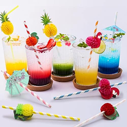 100pcs flamingo frutas papel de pelas de café e coquetéis, canudos de bebida descartáveis, decorações de festas de verão na praia havaiana tropical - cores variadas