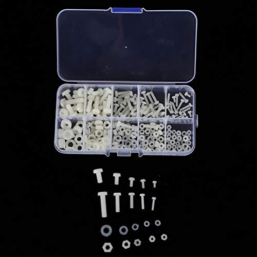 Fafeicy 270pcs kit de arruela de porca de parafuso de nylon, prendedores de hardware, com caixa transparente, m2/m2.5/m3/m4/m5, porca