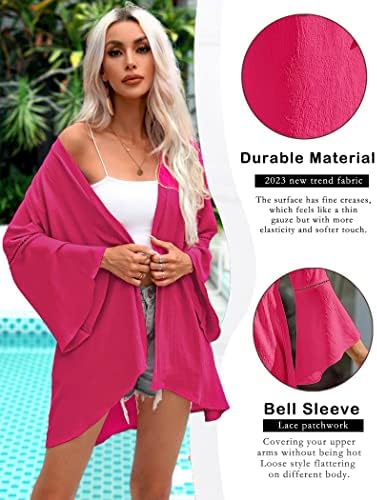 Yekaty Kimonos for Women Bell Sleeve Logo Kimono Cardigan Open Front Beach Coverning Up