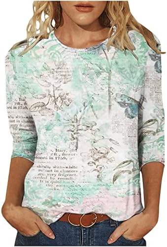 Top camiseta para feminino Roupas de outono de verão Moda de manga longa 3/4 manga de gola na canela de algodão gráfico de