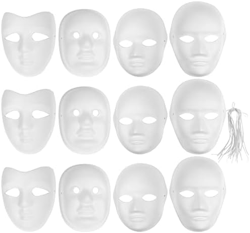 Blank Blank Diy White Paper Masks: 12pcs Ópera de face completa máscaras de cosplay de festas de halloween com corda