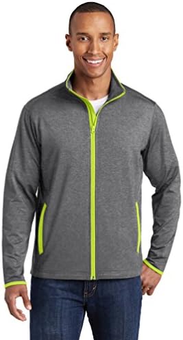 Sport-Tek Stretch Contrast Full Zip Jacket Charcoal Grey Heather/Charge Green, S