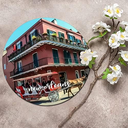 Round Metal Tin Sign American Louisiana State New Orleans City Skyline Cenário Cityscape City View Wall Angusted Home Sign