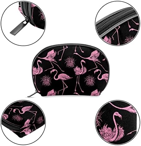 Saco de maquiagem pequeno, organizador cosmético da bolsa com zíper para mulheres e meninas, rosa flamingo moderno