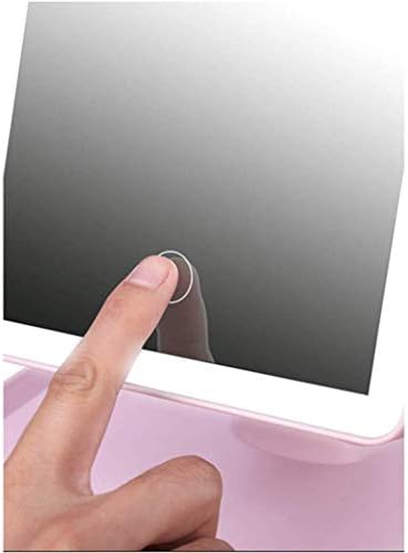 Espelho de maquiagem rosa xdsdds, espelho de maquiagem com desktop com carregamento de carregamento LED espelho de beleza dobrável
