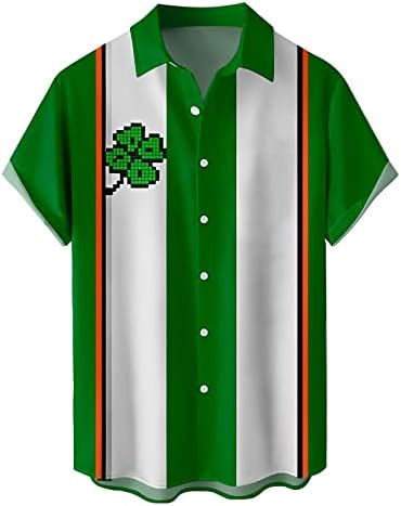 Yangqigy St. Patrick Day Male Primavera e verão Camisetas solteiras de lapela casual com estampa completa de manga longa