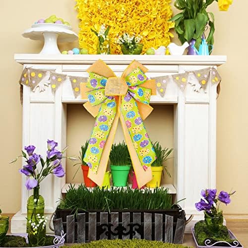 Simisi Ribbon Páscoa grande grinalda arco -arco e arco de fita com ovos de coelho ornamentos para decorações de festas de embrulho de presente de páscoa, 11x20 polegadas