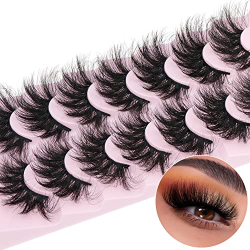 Jimire Mink chicotes de cílios falsos dramáticos fofos volume 6d Wispy Faux Mink Lashes Cat Eye cruzado 18mm cílios falsos parecem extensões de cílios pestañas 7 pares pacote pacote