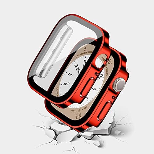Caso da Apple Watch Series 8/7, PC banhado a capa protetora protetora da tela de vidro com temperamento de vidro com 41mm de 41 mm, ALMNVO Smartwatch Acessórios, 41mm, vermelho
