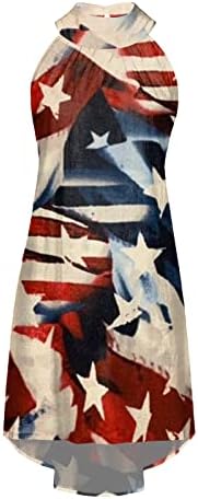 4 de julho Vestido de halter para mulheres Casual Casual solto Mini vestido americano bandeira americana sem mangas do ombro praia