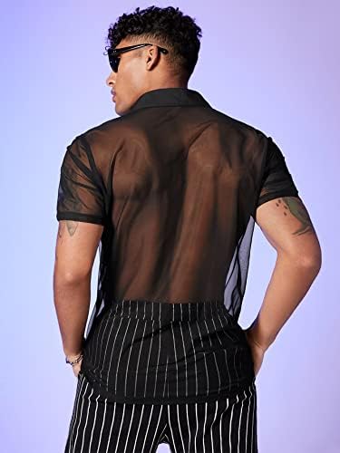 A camisa de malha de malha pura de Verdusa masculina, visto através de top de manga curta