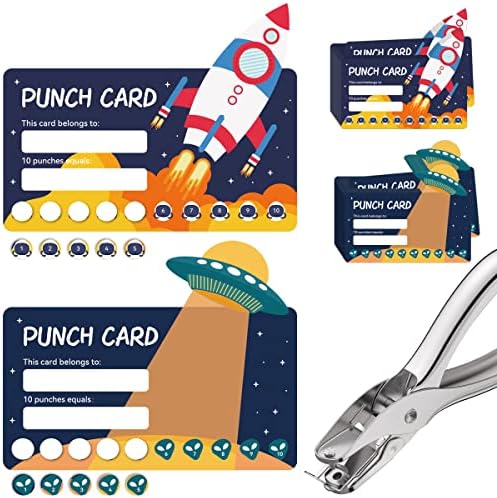 200 PCs Punch Cards com Hole Puncher, Card de recompensa de incentivo, tema de dinossauros, 3,5 x 2, gráfico de comportamento, cartão