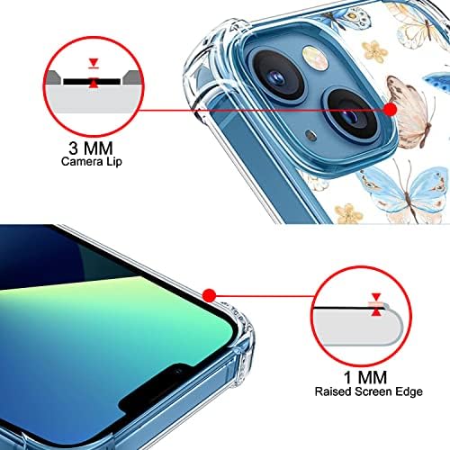 HEPIX Butterfly Clear Case Compatível com iPhone 14 Case & iPhone 13 Case 6,1 polegada 2022 2021, Romantic Butterfly Telefone