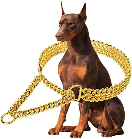 Gold Dog Chain Collar aço inoxidável 18k Cola de cachorro dourado Ajuste a caminhada, metal cubano link colar de