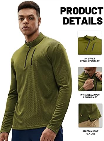 Mier Men 1/4 Zip Pullover de manga longa Camisas atléticas - UPF 50+ Ajuste seco Caminhada de pesca com caminhada com bolso