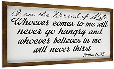 Decoração de parede de sinal de madeira emoldurada Arte João 6: 35 Eu sou o pão da vida, quem vier até mim nunca vai ficar