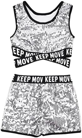 Jowowha Girls 2pcs lantejão hip hop dança roupas de jazz sem mangas de jazz tops com shorts atléticos