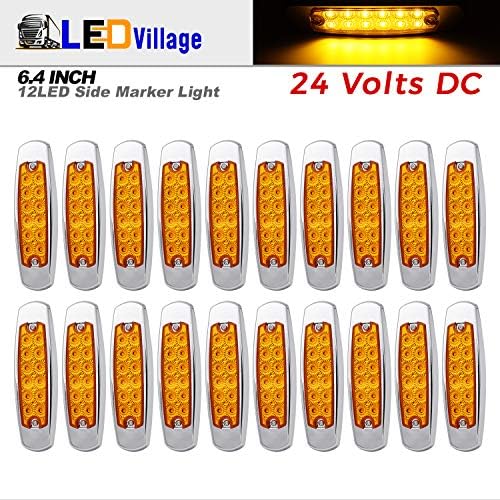 LedVillage 20x 24V DC 6,4 polegadas âmbar 12 marcadores laterais LED LUZES CURQUILO CHROME BOLE -Pickup Trailer