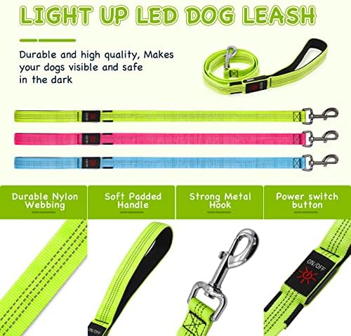 Weesiber iluminando a coleira de cães LED - 4 pés USB Recarregável Flashing Nylon Leash para cães pequenos médios grandes,