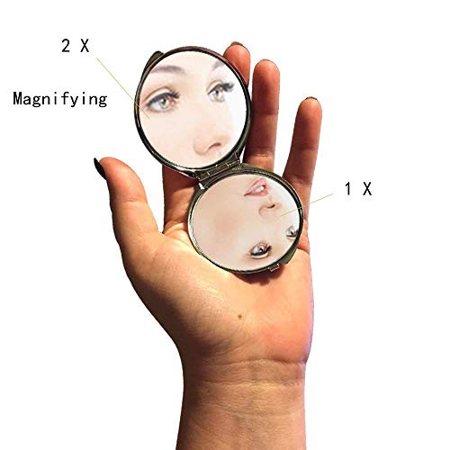 Espelho de bolso, espelho próximo para homens/mulheres, ampliação de 1 x 2x