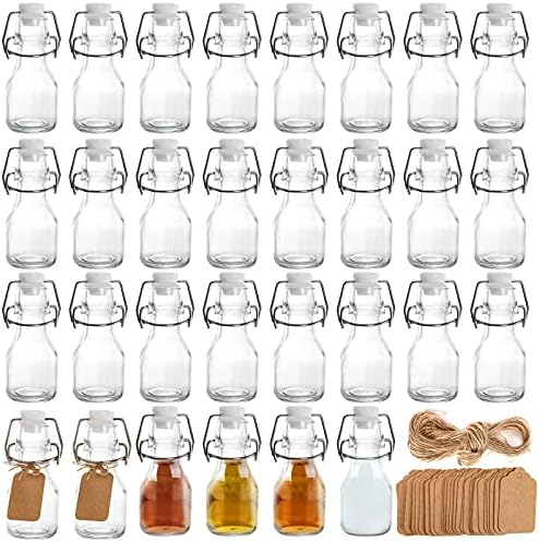 Kingrol 30 Pack mini garrafas de vidro de primeira linha, garrafas de armazenamento de 2 oz com tags de etiquetas e cordas