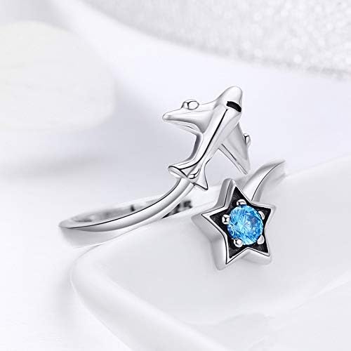 Blue CZ Star Avião Cute Aberto 925 anel de noivado de prata esterlina Declaração de zirconia cúbica