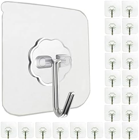Ganchos de parede JWXSTORE para pendurar ganchos de 33 lb de serviço intenso adesivo 24 pacotes ganchos pegajosos transparentes para as chaves para o banheiro