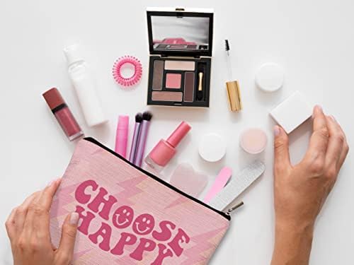 AEVFU Pink quente Pink Smiley Smiley Face Makeup, citação inspiradora Escolha uma bolsa de maquiagem cosmética feliz para