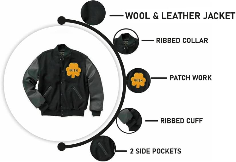 Gen1leathers - Rudy Irish Wool e Leas Sleeves Jacket University of Notre Dame Jacket